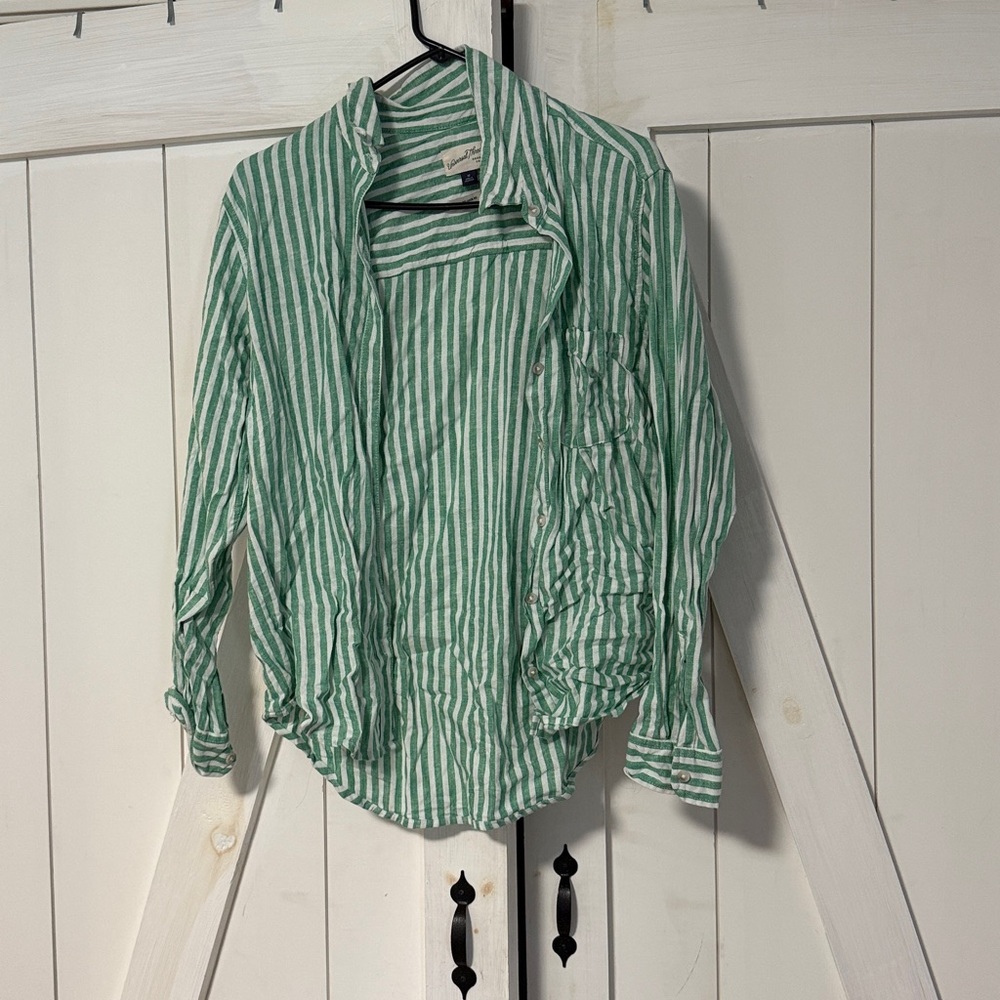 Green Striped Button-Up Shirt